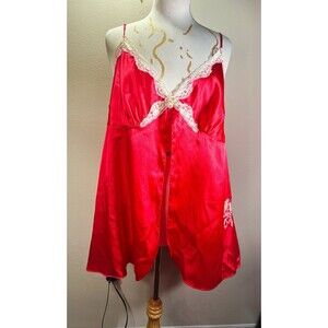 Secret Treasures Nightgown Size 3X Vintage 90's Red Satin Dreams Lace Sleepwear